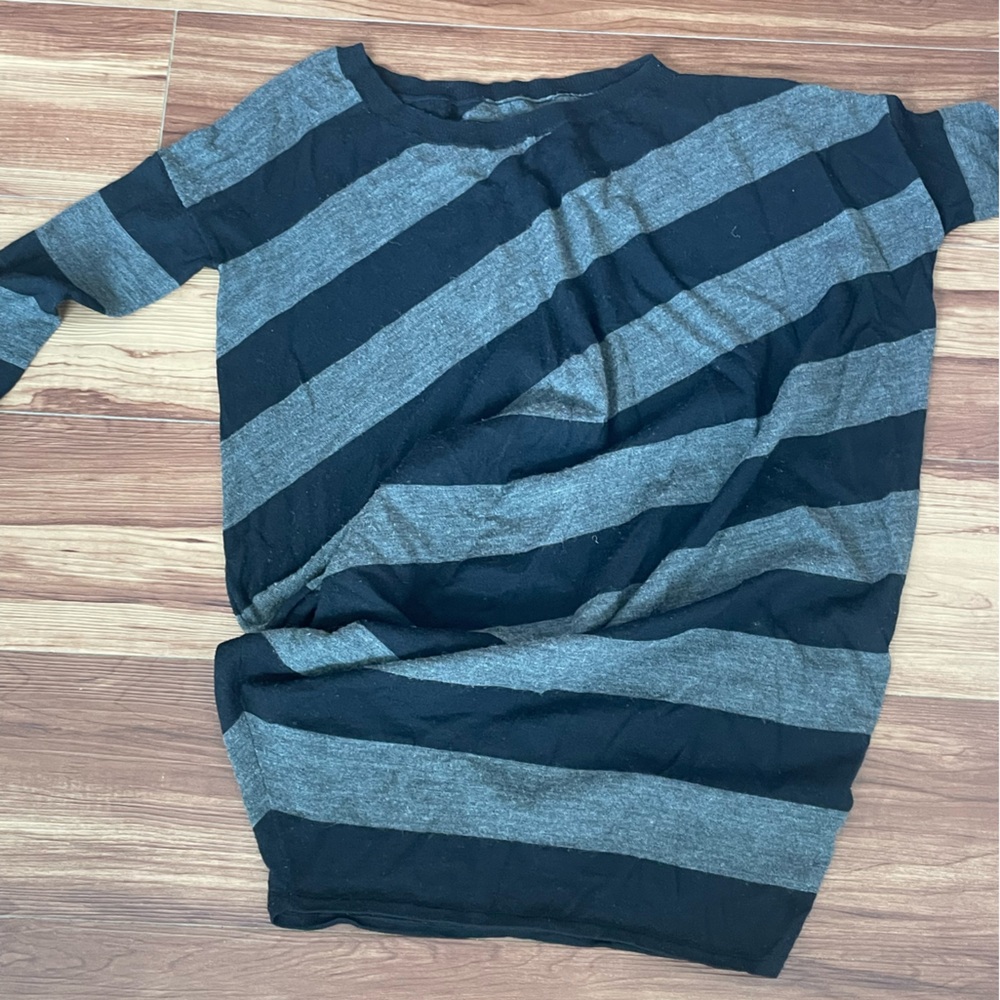 All Saints Black and Gray Striped Long Sweater